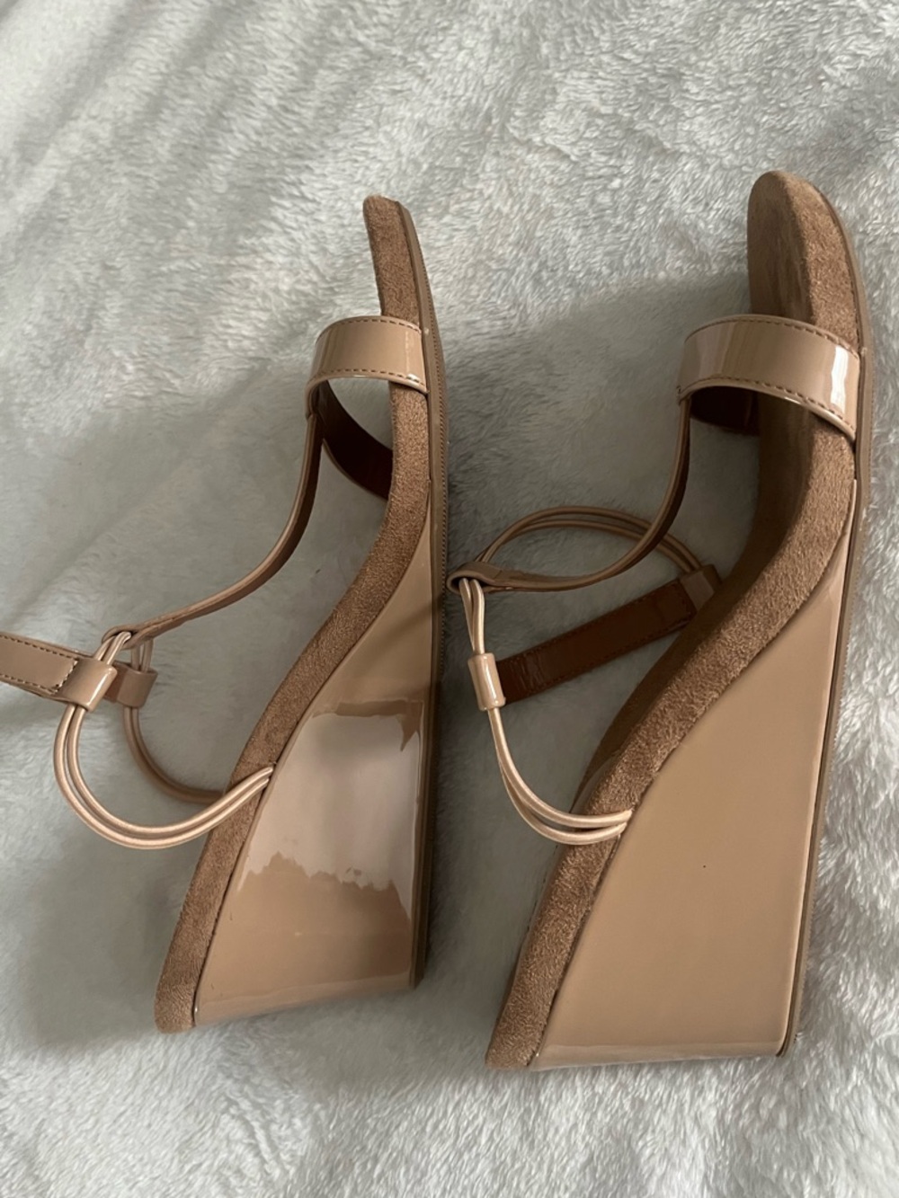Style & Co. Beige Patent Wedge Sandals